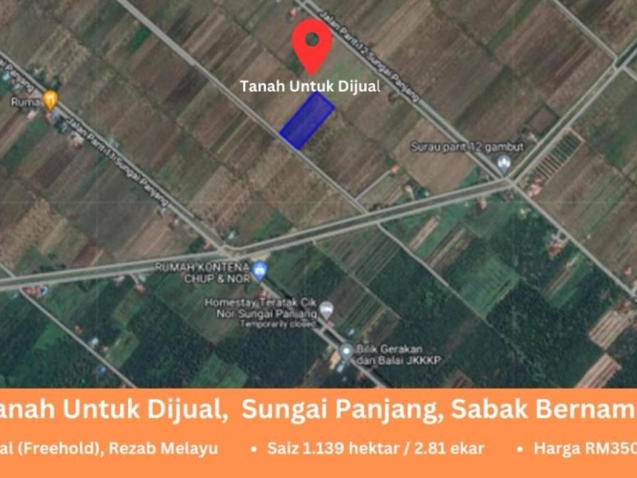 Tanah Pertanian 2.81 Ekar | Freehold, Sabak Bernam