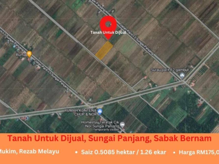 Tanah Sawah 1.26 Ekar Sungai Panjang Sabak Bernam Selangor