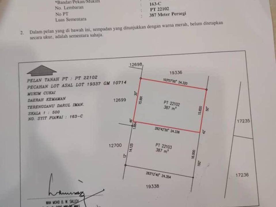 Tanah Lot Bangunan 4165 sqft Freehold Kg Jaya Kemaman Terengganu