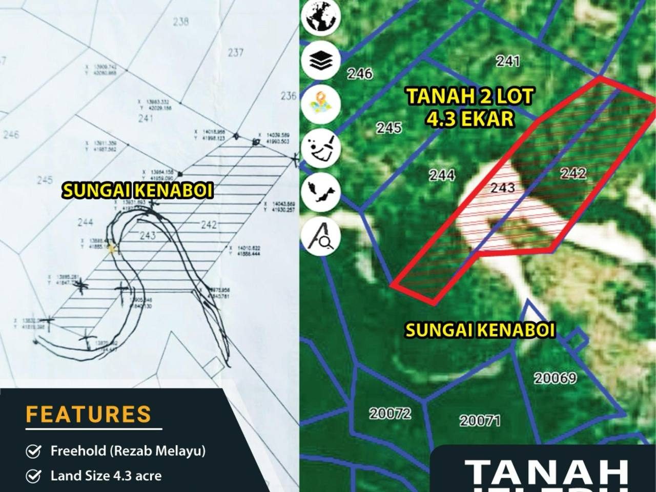 Tanah Pertanian 4.3 Ekar Kenaboi Jelebu Negeri Sembilan Freehold Tepi Sungai