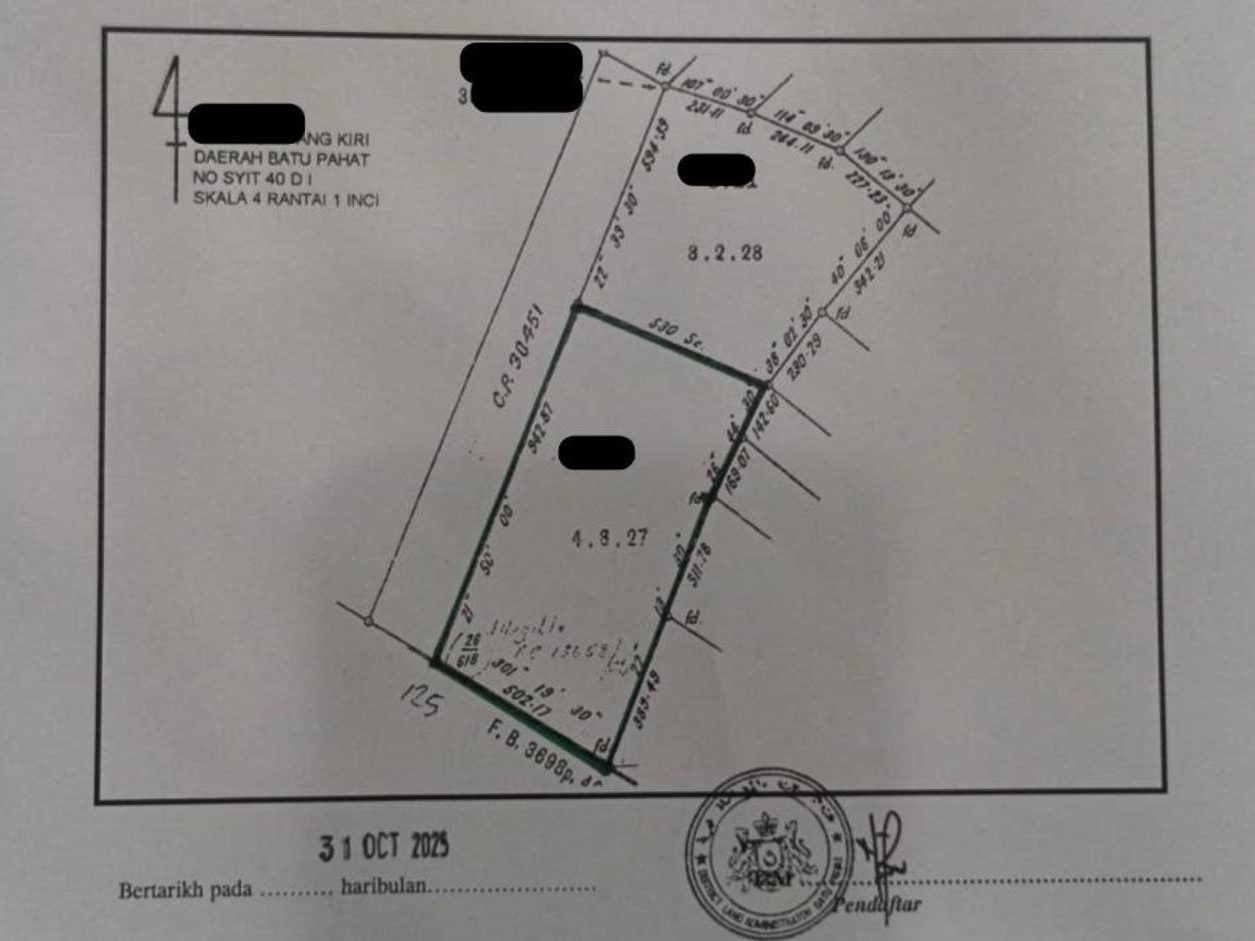 Tanah 4.9 Ekar Parit Sulong Freehold Tepi Jalan Utama Tanah Rata