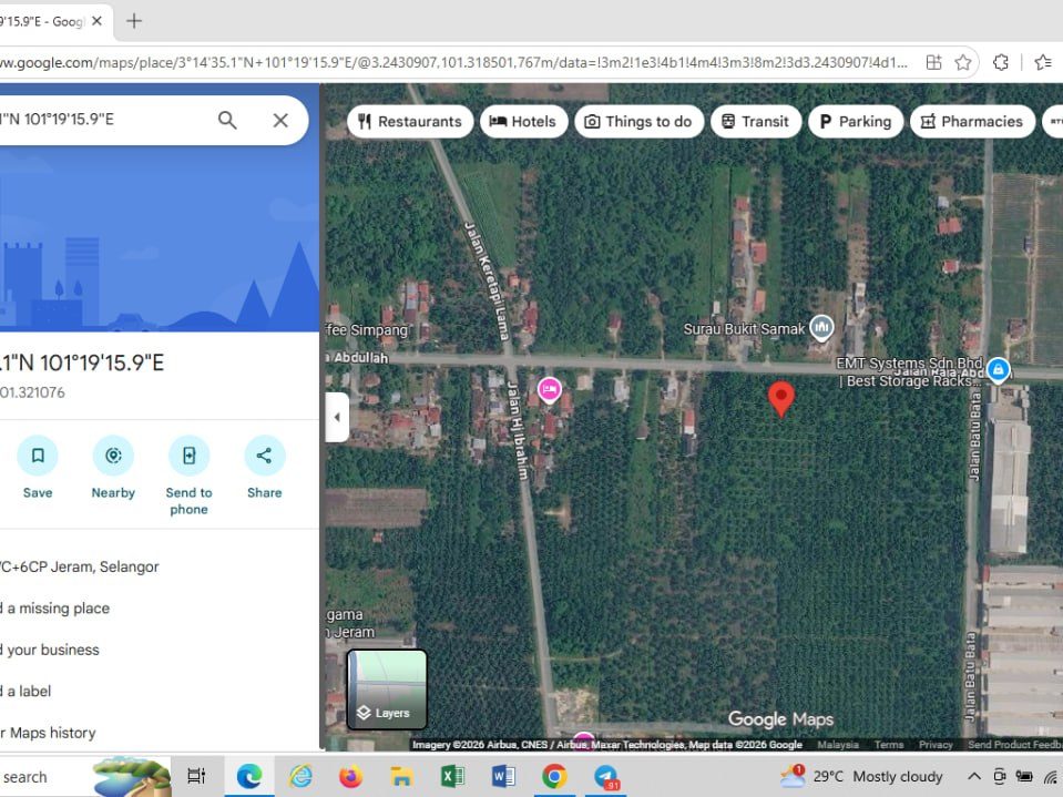 Tanah Pertanian Jeram Kuala Selangor 15 Ekar Freehold Geran Individu Jalan Utama