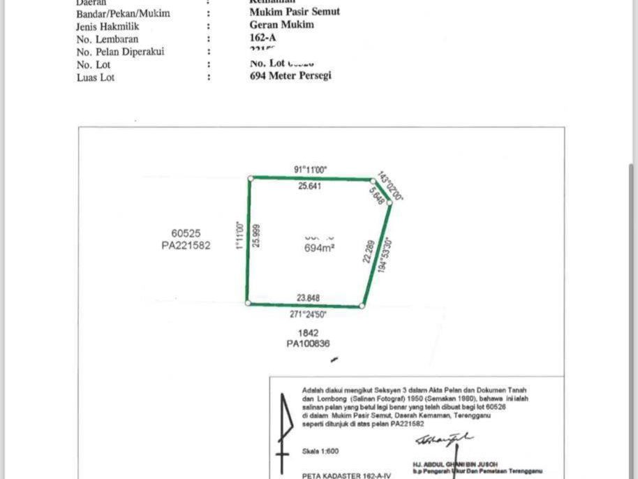 Tanah Lot Banglo Corner Lot 694 Meter Persegi Pasir Semut Kemaman