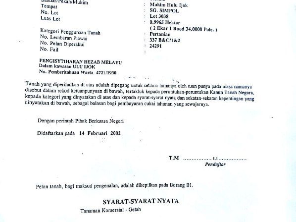 Tanah Pertanian Hulu Ijok Selama Perak Freehold